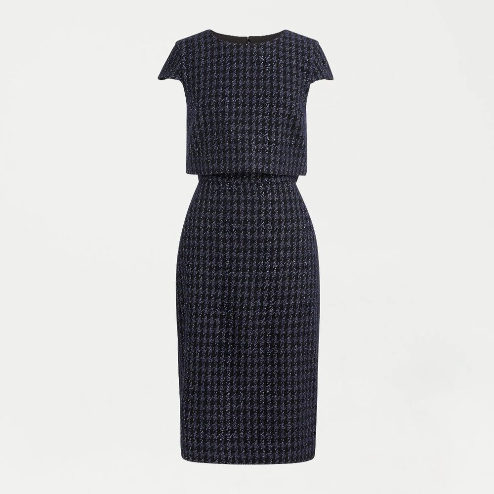 J Crew Going-places dress in shadow houndstooth, Navy/Silver